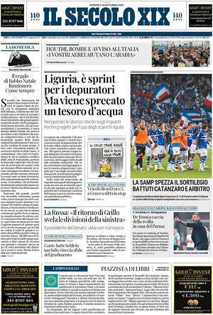 Prima pagina Il Secolo XIX di oggi - Quotidiano nazionale