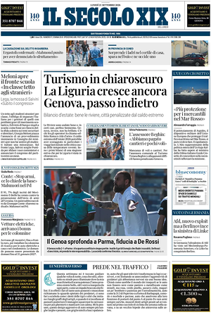 Prima pagina Il Secolo XIX di oggi - Quotidiano nazionale
