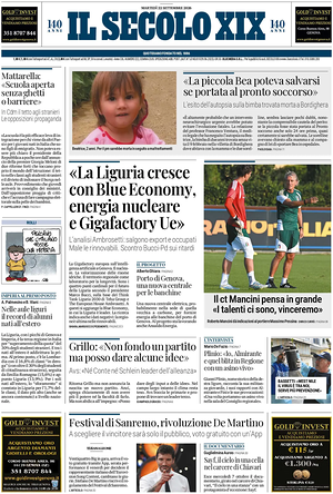 Prima pagina Il Secolo XIX di oggi - Quotidiano nazionale