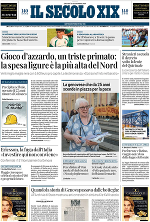 Prima pagina Il Secolo XIX di oggi - Quotidiano nazionale