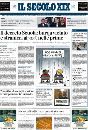 Prima pagina Il Secolo XIX di oggi - Quotidiano nazionale