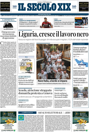 Prima pagina Il Secolo XIX di oggi - Quotidiano nazionale