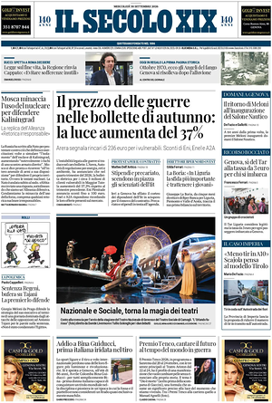 Prima pagina Il Secolo XIX di oggi - Quotidiano nazionale