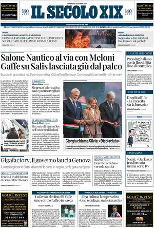 Prima pagina Il Secolo XIX di oggi - Quotidiano nazionale