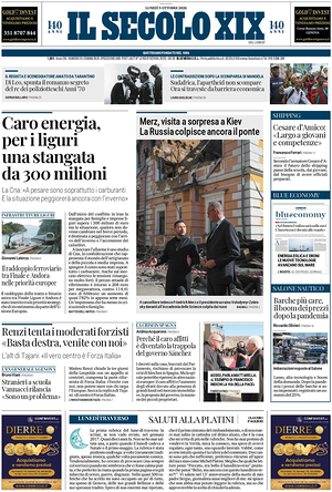 Prima pagina Il Secolo XIX di oggi - Quotidiano nazionale