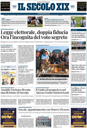 Prima pagina Il Secolo XIX di oggi - Quotidiano nazionale