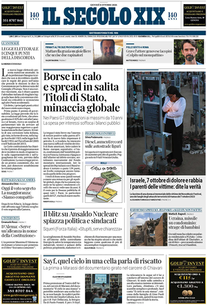 Prima pagina Il Secolo XIX di oggi - Quotidiano nazionale