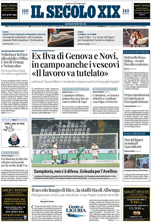 Prima pagina Il Secolo XIX di oggi - Quotidiano nazionale