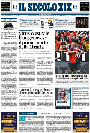 Prima pagina Il Secolo XIX di oggi - Quotidiano nazionale