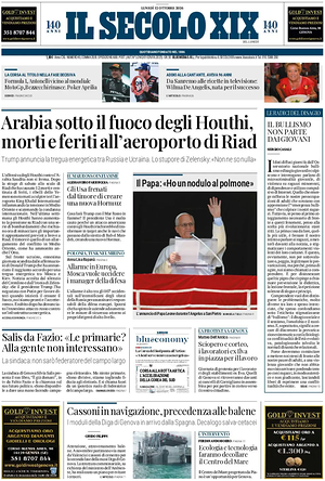 Prima pagina Il Secolo XIX di oggi - Quotidiano nazionale