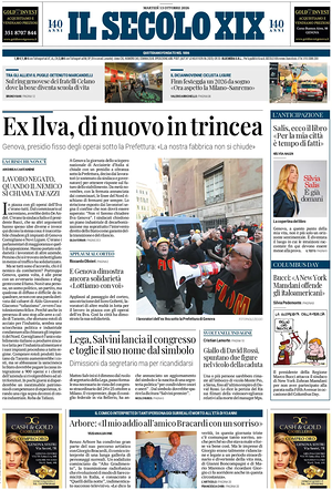 Prima pagina Il Secolo XIX di oggi - Quotidiano nazionale