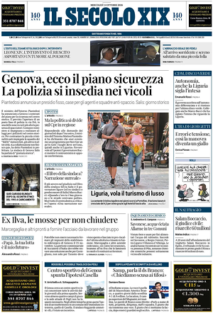 Prima pagina Il Secolo XIX di oggi - Quotidiano nazionale