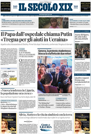 Prima pagina Il Secolo XIX di oggi - Quotidiano nazionale