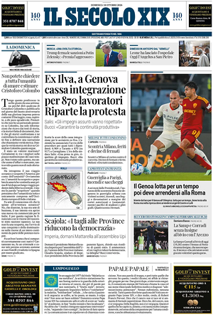 Prima pagina Il Secolo XIX di oggi - Quotidiano nazionale