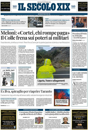 Il Secolo XIX prima pagina