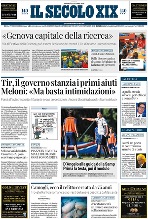Prima pagina Il Secolo XIX di oggi - Quotidiano nazionale
