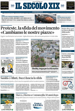 Prima pagina Il Secolo XIX di oggi - Quotidiano nazionale