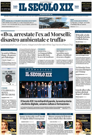 Prima pagina Il Secolo XIX di oggi - Quotidiano nazionale