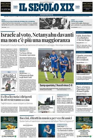 Prima pagina Il Secolo XIX di oggi - Quotidiano nazionale