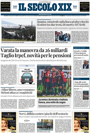 Il Secolo XIX prima pagina