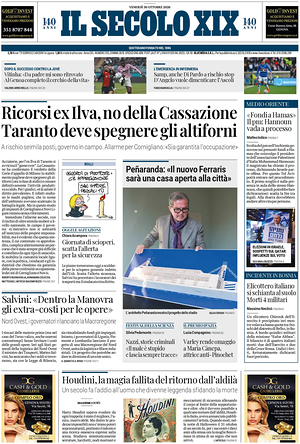 Prima pagina Il Secolo XIX di oggi - Quotidiano nazionale
