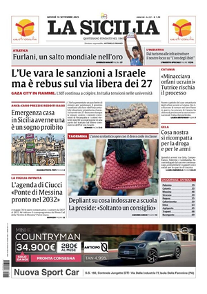 Prima pagina La Sicilia di oggi - Quotidiano regionale