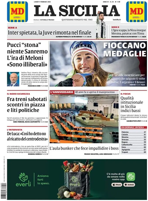 Prima pagina La Sicilia di oggi - Quotidiano regionale
