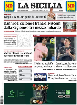 Prima pagina La Sicilia di oggi - Quotidiano regionale