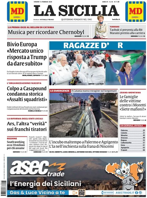 Prima pagina La Sicilia di oggi - Quotidiano regionale
