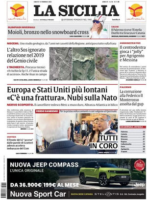 Prima pagina La Sicilia di oggi - Quotidiano regionale
