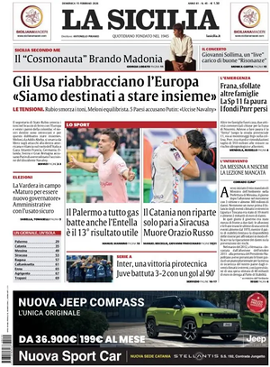 Prima pagina La Sicilia di oggi - Quotidiano regionale