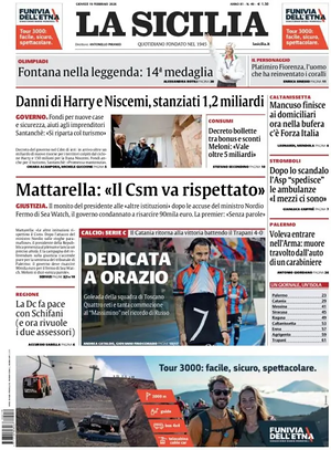 Prima pagina La Sicilia di oggi - Quotidiano regionale