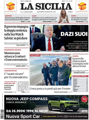 Prima pagina La Sicilia di oggi - Quotidiano regionale