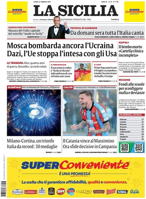 Prima pagina La Sicilia di oggi - Quotidiano regionale
