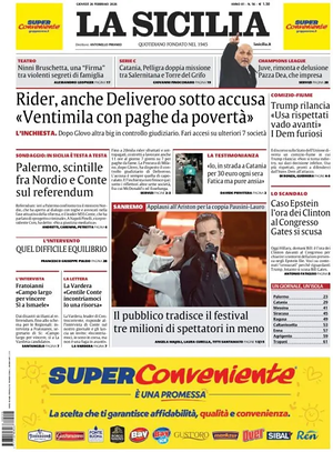 Prima pagina La Sicilia di oggi - Quotidiano regionale