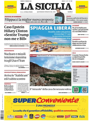 Prima pagina La Sicilia di oggi - Quotidiano regionale