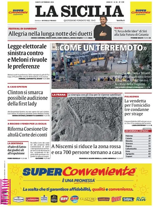 Prima pagina La Sicilia di oggi - Quotidiano regionale