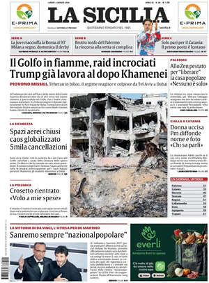 Prima pagina La Sicilia di oggi - Quotidiano regionale