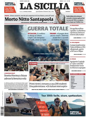 Prima pagina La Sicilia di oggi - Quotidiano regionale