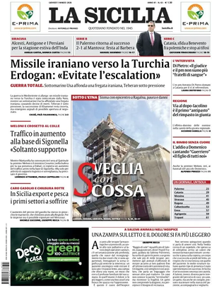 Prima pagina La Sicilia di oggi - Quotidiano regionale