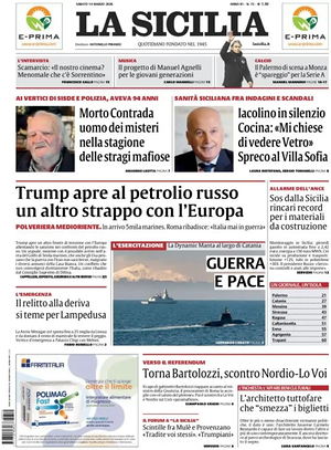 Prima pagina La Sicilia di oggi - Quotidiano regionale