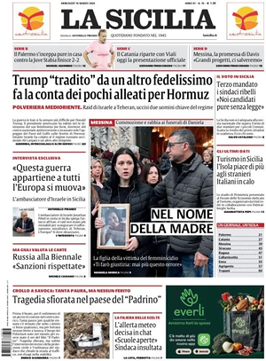 Prima pagina La Sicilia di oggi - Quotidiano regionale