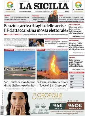 Prima pagina La Sicilia di oggi - Quotidiano regionale
