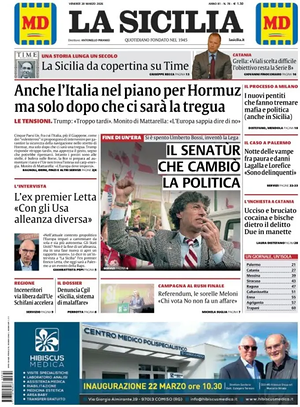 Prima pagina La Sicilia di oggi - Quotidiano regionale