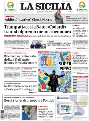 Prima pagina La Sicilia di oggi - Quotidiano regionale