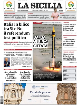 Prima pagina La Sicilia di oggi - Quotidiano regionale