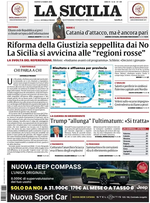Prima pagina La Sicilia di oggi - Quotidiano regionale