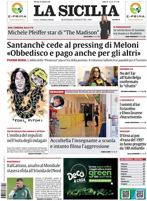Prima pagina La Sicilia di oggi - Quotidiano regionale