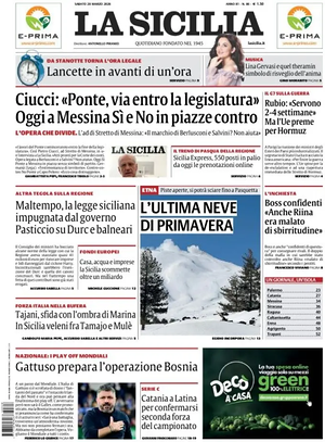 Prima pagina La Sicilia di oggi - Quotidiano regionale