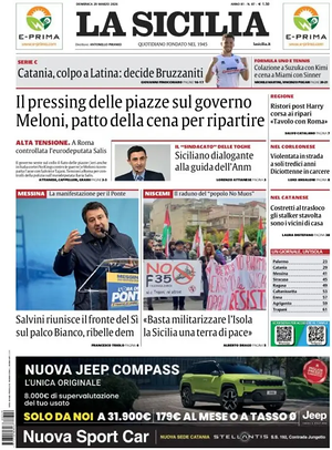 Prima pagina La Sicilia di oggi - Quotidiano regionale